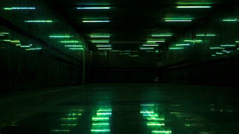 Download Wallpaper 3840x2160 Corridor Room Dark Lighting Green 4k