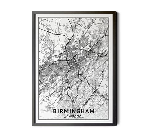 Birmingham Alabama Map Black And White Coordinates Map Of Etsy