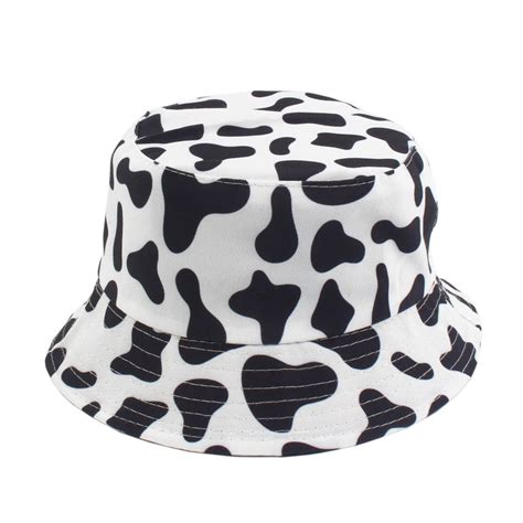 Sanwood Bucket Cap Women Cute Cow Panda Print Outdoor Double Sided