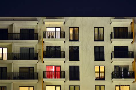 Exterior Of Apartment Building At Night Stock Photo Image Of Fragment