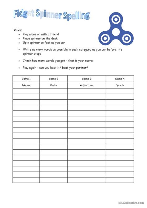 Fidget Spinner Spelling General Gram English Esl Worksheets Pdf And Doc