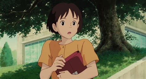 An Anime Character Is Holding A Book In Front Of A Tree And Grass