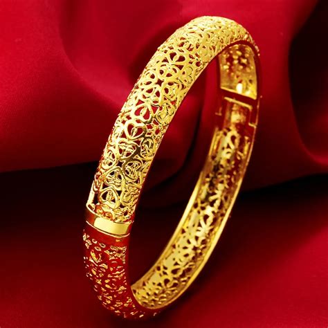 Wedding Bangle Yellow Gold Filled Womens Bangle Openable Bracelet Heart
