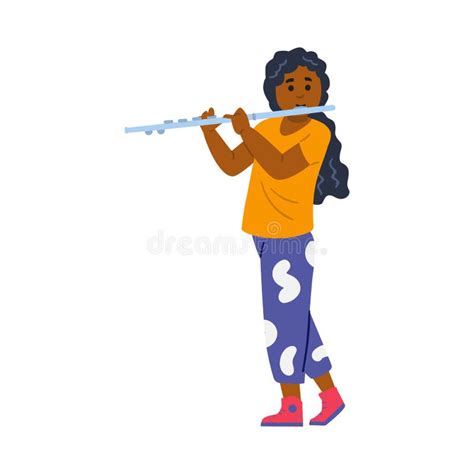 Black Girl Playing Flute Isolated On White Background Little Kid