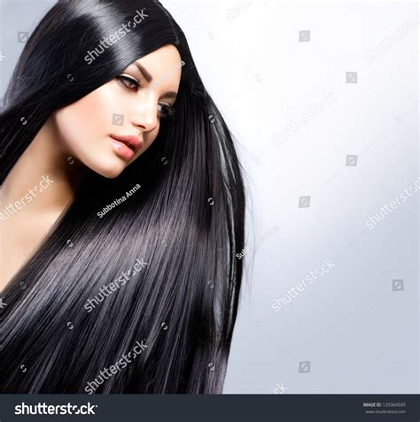 Hair Beautiful Brunette Girl Healthy Long Hair Beauty Model Woman Hairstyle 写真素材 129364595