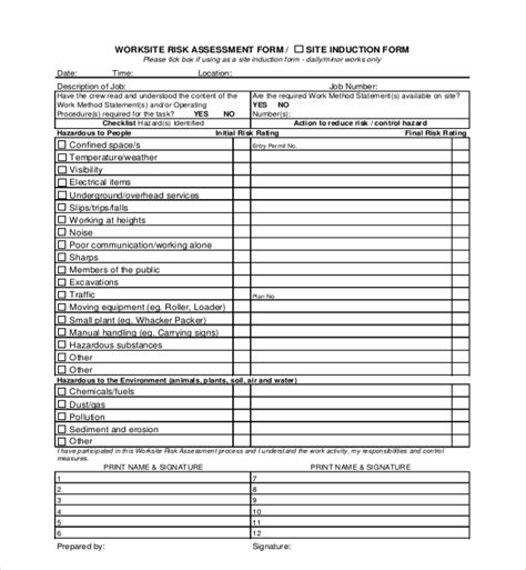 Free 11 Sample Risk Assessment Forms In Pdf Ms Word Xls