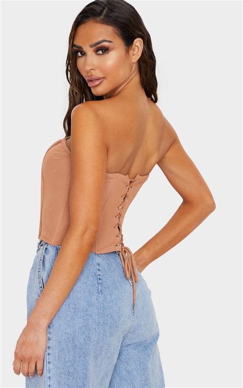 nude mesh structured lace up corset tops prettylittlething qa