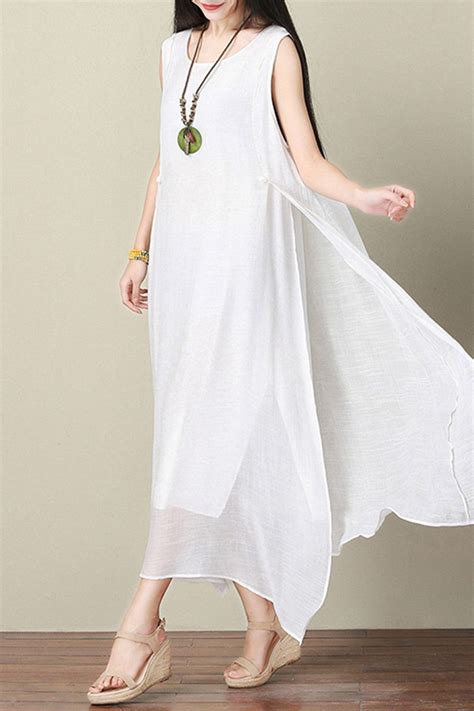 White Silk Linen Dress Summer Women Dress Q3103a Long Linen Dress