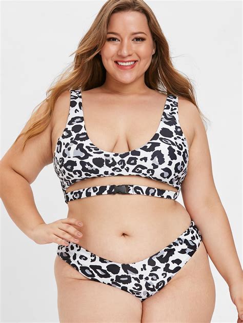 70 Off Plus Size Leopard Cutout Buckle Bikini Set Rosegal