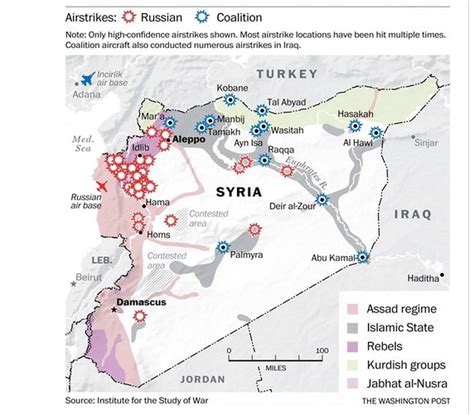 mapped russian vs u s airstrikes in syria the washington post