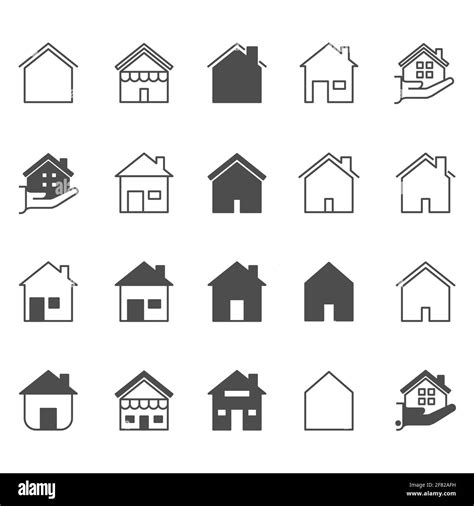 Set Of House Icon Simple Outline Residence Property Real Estate