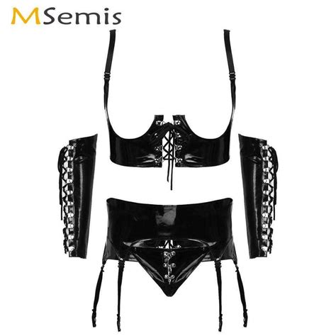 Women Sexy Lingerie Set Wetlook Leather Stripper Outfit Night Club Pole