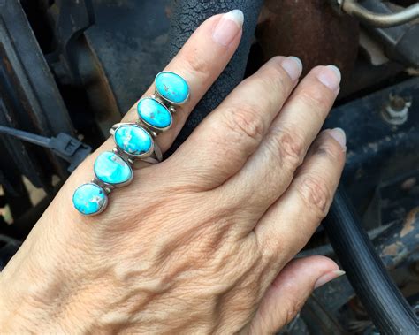 Long Turquoise Ring For Women Size Navajo Native America Indian