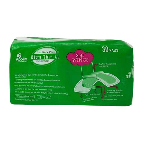 Apollo Pharmacy Ultrathin Sanitary Pad Xl 320mm 30 Count Price Uses