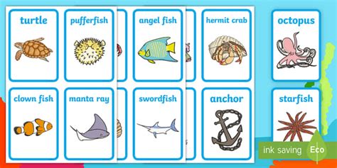 Sea Animals Flashcards Under The Sea Teaching Resources