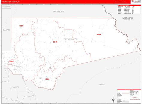 Clearwater County Id Zip Code Wall Map Red Line Style By Marketmaps