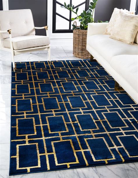 Modern Rugs Blue And Gold Living Room Luxury Rug Gold