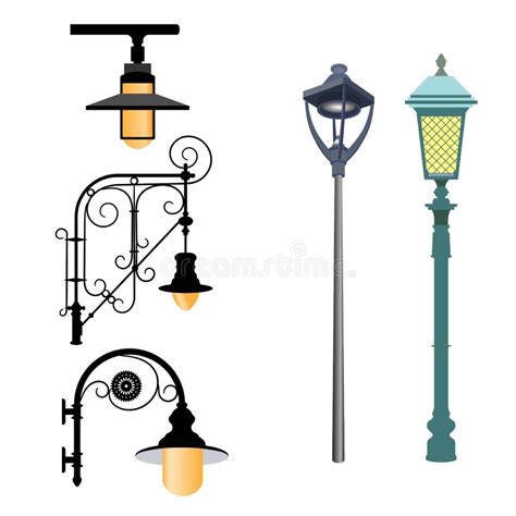 A Selection Of Street Lamps Stock Vector Illustration Of Post
