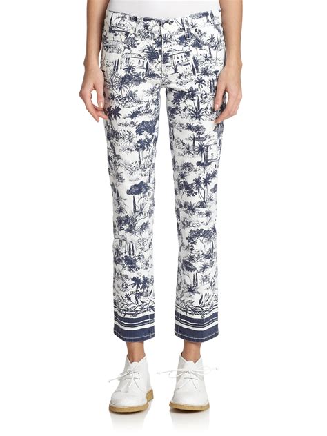 Lyst Tory Burch Printed Cropped Jeans In Blue