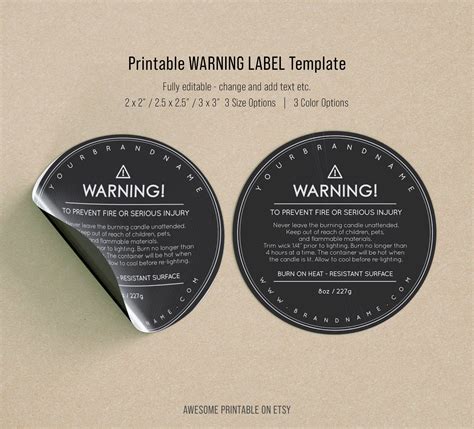 Warning Label Template Candle Warning Sticker Label Editable Label