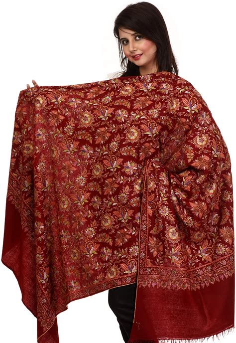 Tango Red Pure Pashmina Shawl From Kashmir With Jafreen Hand Embroidery