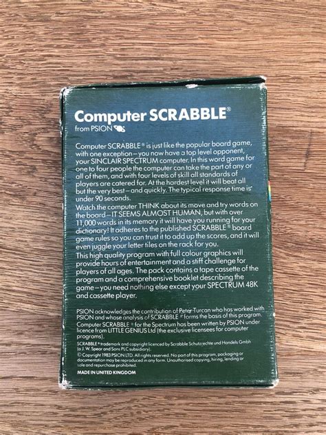 Computer Scrabble Sinclair Zx Spectrum 48k 1983 Cassette Tape Psion