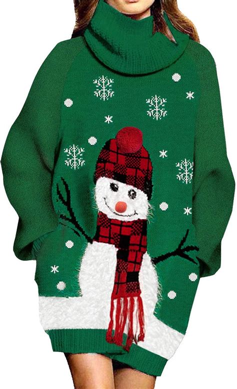 Fuphine Ugly Christmas Sweater For Womens Xmas Long Oversized Baggy Knit Pullover Sweater Dress