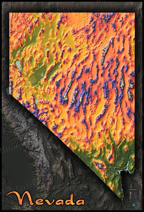 Nevada Physical Features Map Artistic Topography Mountains