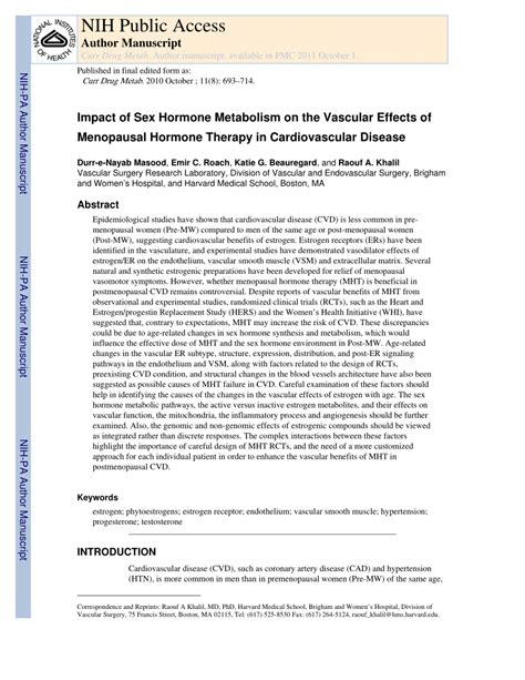 Pdf Impact Of Sex Hormone Metabolism On The Vascular Effects Of