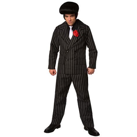 Kostuums Verkleedkleding Mens Gangster Boss Costume 1920s Mafia Pinstripe Suit Fancy Dress