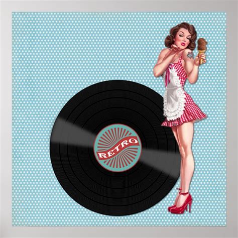 Retro Chic Pinup Vinyl Girl Poster