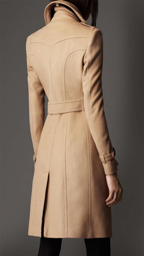 Lyst Burberry Leather Detail Wool Cashmere Coat In Natural