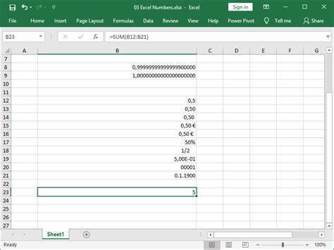 Numbers In Excel