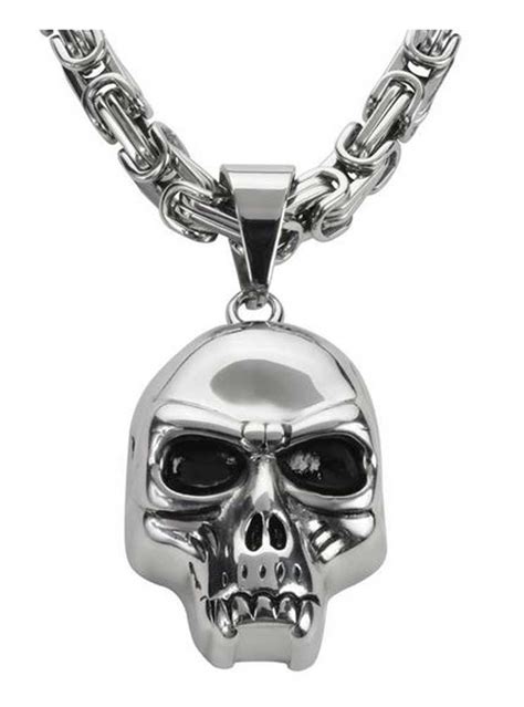 Biker Chain Jewelry Mens Skull Pendant W 26in Chain Necklace Steel