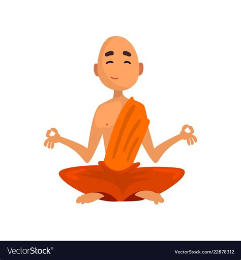 Buddhist Monk Cartoon Character Sitting In Vector Image