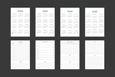 2022 2023 2024 2025 Calendar Template In Classic Strict Style With Type