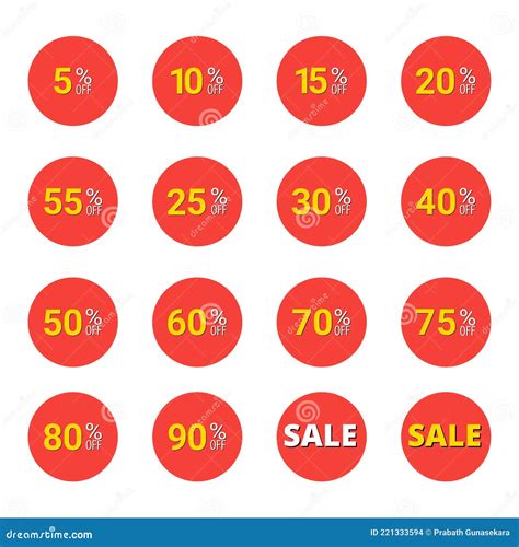 Special Offer Discount Labels With Different Sale Percentages Stock