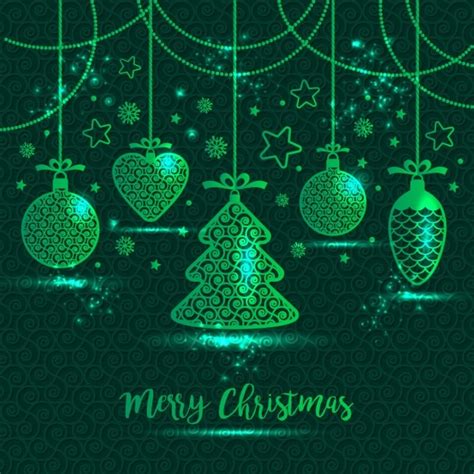 Free Vector Green Background With Christmas Ornaments