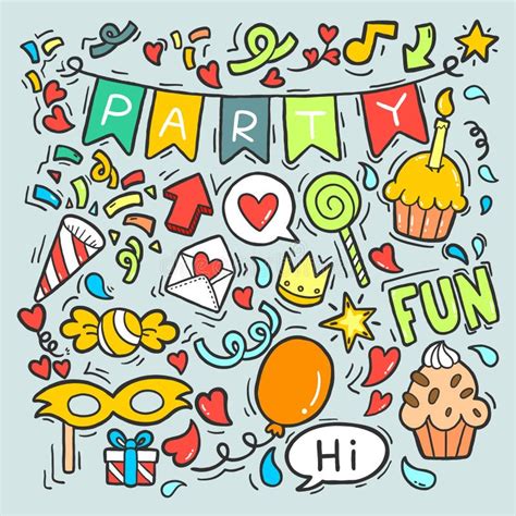 Hand Drawn Party Doodle Happy Birthday Ornaments Background Pattern Vector