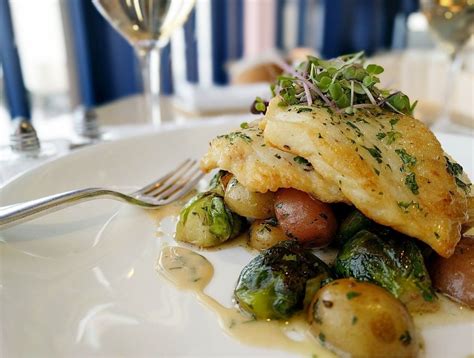 Pan Seared Turbot With Pewee Potatoes Crispy Brussels Brown Butter