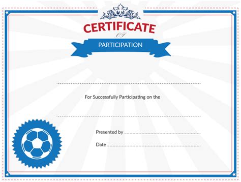 Printable Soccer Certificate Of Participation Award