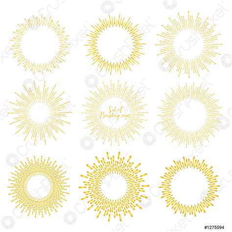 Set Of Golden Sunburst Style Isolated On White Background Bursting