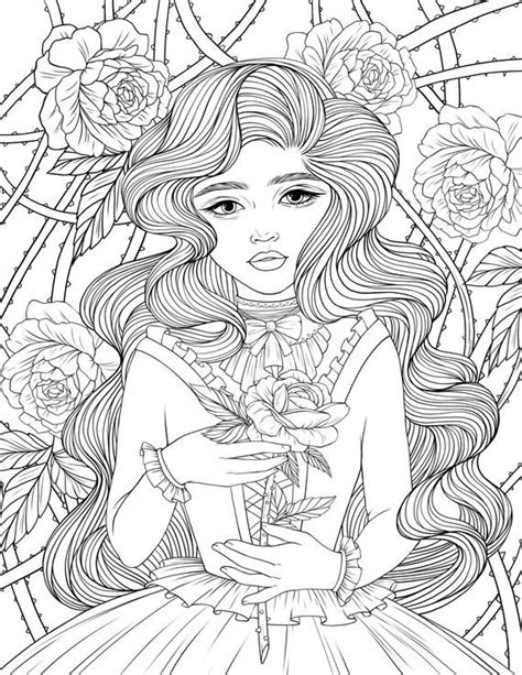 Simply print on 8.5 x 11 white paper on your home printer and you've got a new collection of printable coloring book pages to keep in your back pocket! Adult Coloring Page Lady Rose Digital Coloring page ...