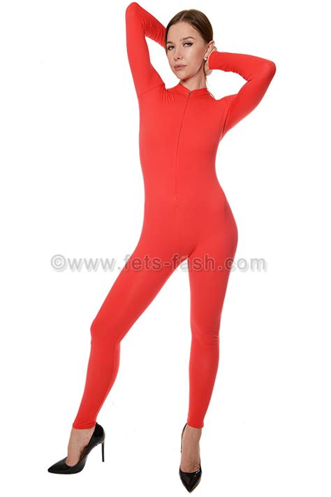 Catsuit With Front Zipper From Fets Fash In Elastane Red Microfiber