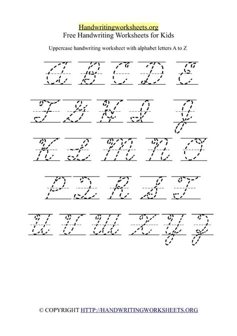 Trace the cursive letters of the alphabet, lower and upper case keywords: 70 Cursive Worksheets for Handwriting Practice | KittyBabyLove.com