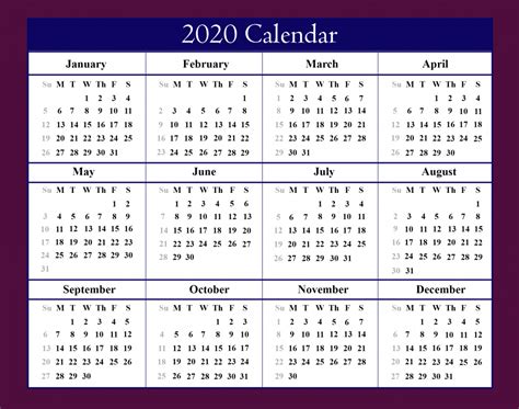 Pin On Printable Calendar 2020 D97