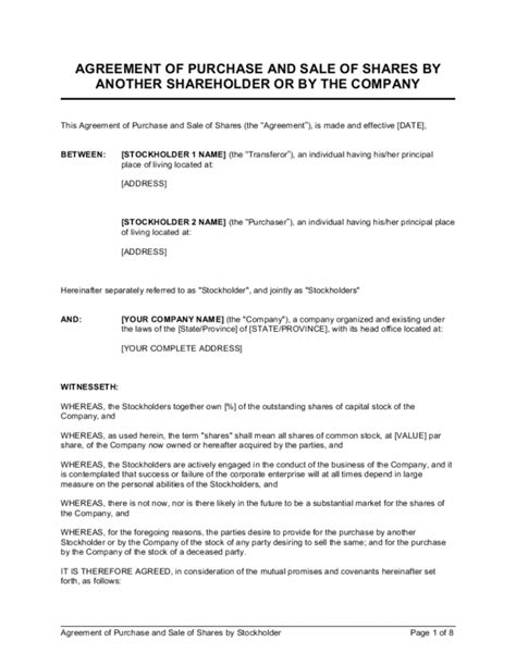 Company Share Agreement Template