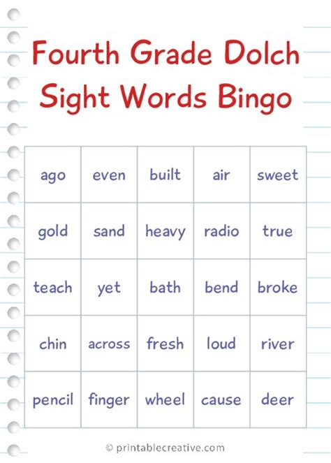 4th Grade Dolch Sight Words List