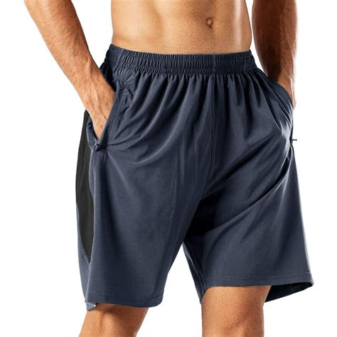 Mens Workout Running Shorts With Zipper Pockets Quick Dry Lightweight