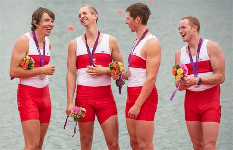 Canada S Men S Eight Rowing Team Members Celebrate Their Silver Medal Win At The London